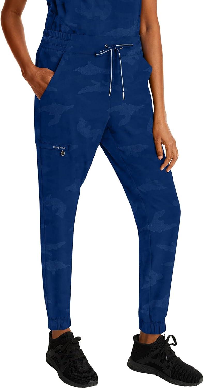 imageHealing Hands Scrubs for Women Jogger Camo Pant Tate 5 Pockets Moisture Wicking Easy Care 360 Stretch Quick Dry 9350Navy