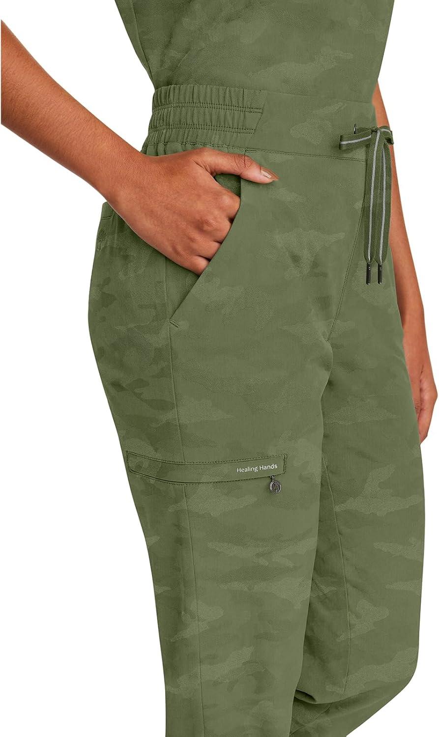 imageHealing Hands Scrubs for Women Jogger Camo Pant Tate 5 Pockets Moisture Wicking Easy Care 360 Stretch Quick Dry 9350Olive