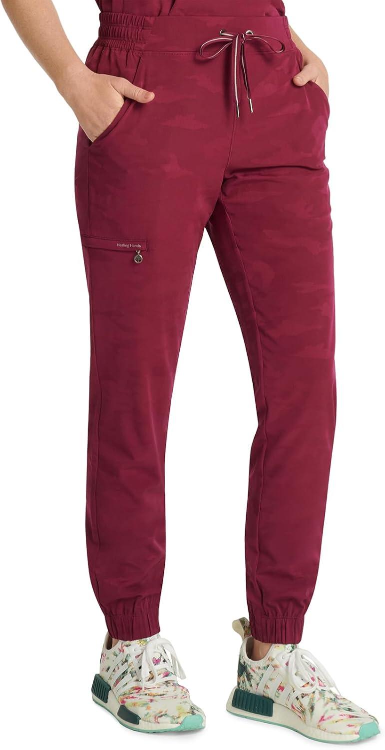 imageHealing Hands Scrubs for Women Jogger Camo Pant Tate 5 Pockets Moisture Wicking Easy Care 360 Stretch Quick Dry 9350Wine