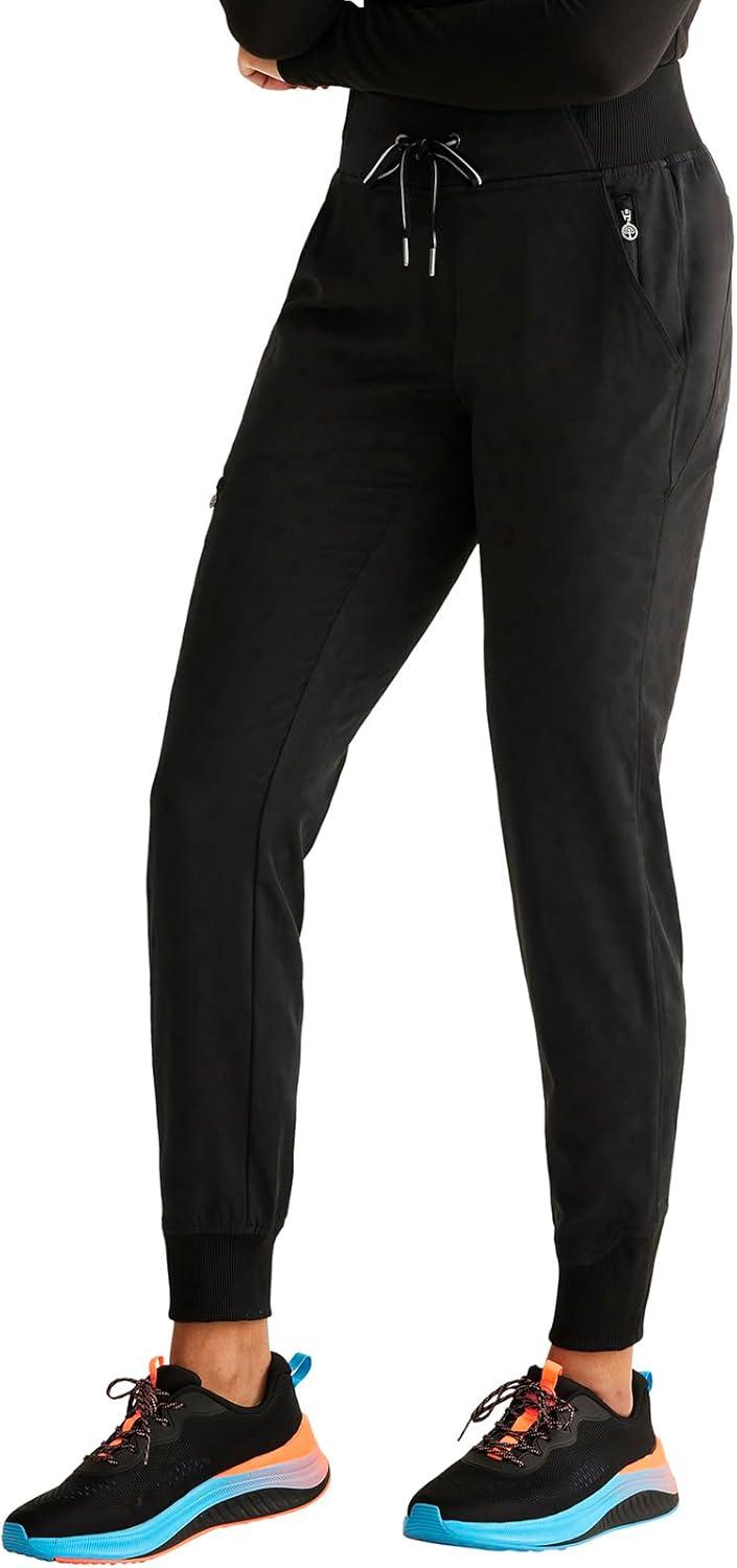 imageHealing Hands Scrubs for Women Jogger Scrub Pant Trinity Bottom with 6 Pockets MidRise Pullon RibKnit Waistband HH003Black