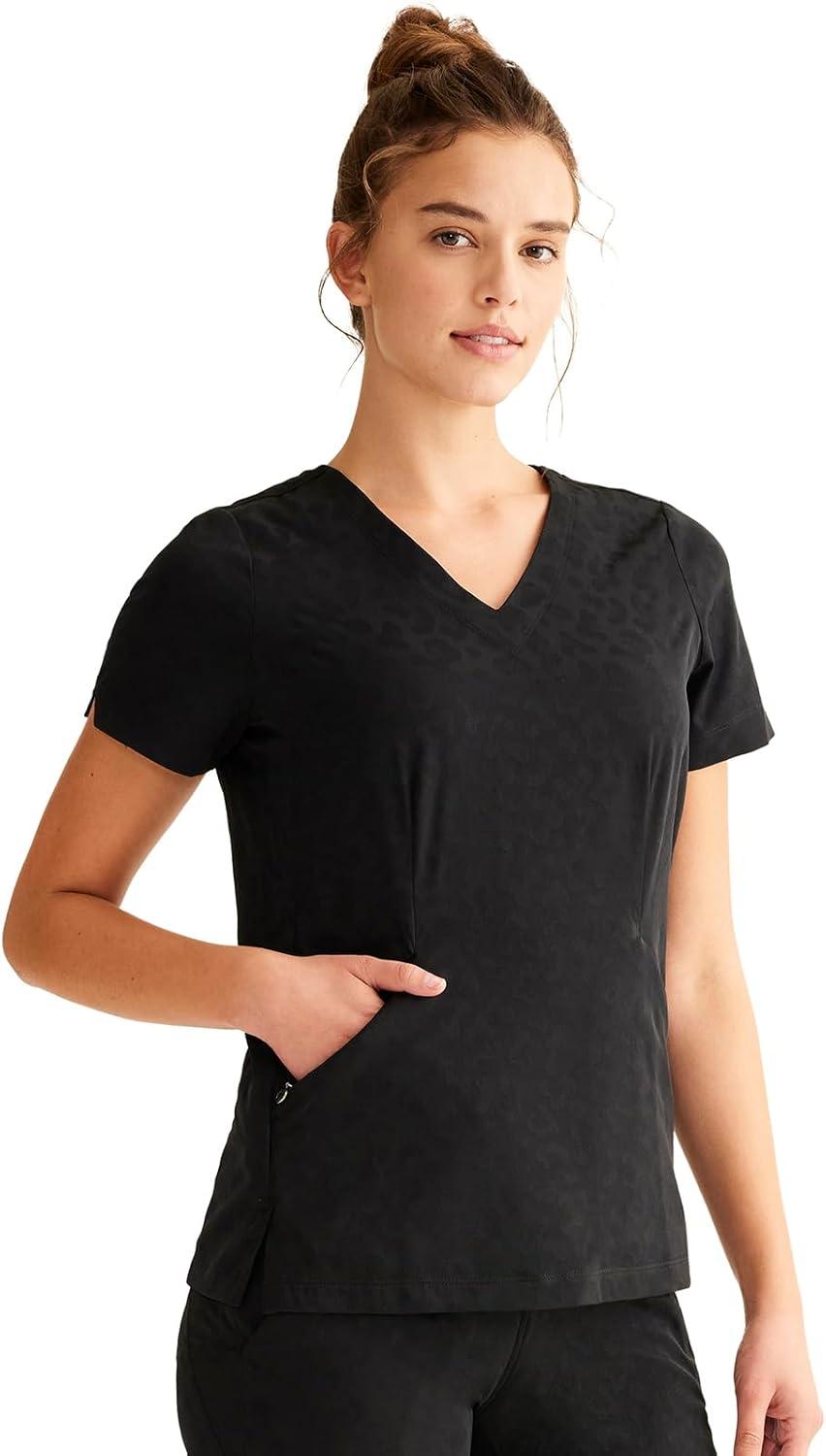 imageHealing Hands Scrubs for Women VNeck Scrub Top Jolie with 2 Zip Pockets Moisture Wicking amp 360 Stretch Fabric HH601Black