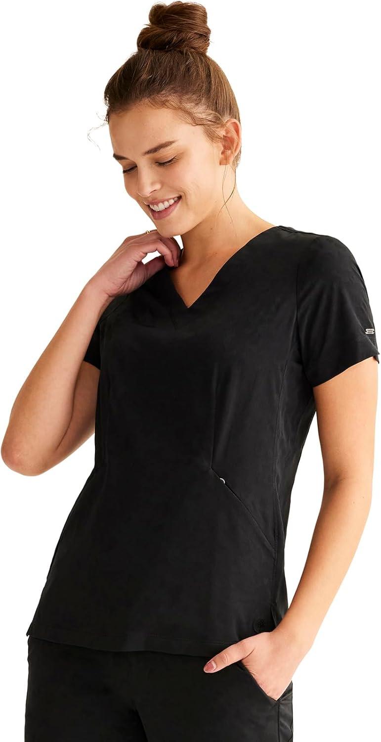 imageHealing Hands Scrubs for Women VNeck Scrub Top Jolie with 2 Zip Pockets Moisture Wicking amp 360 Stretch Fabric HH601Black