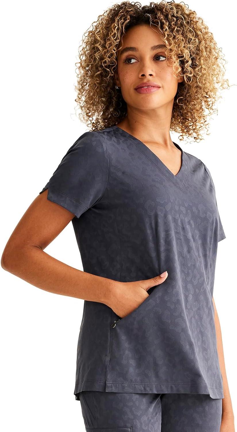 imageHealing Hands Scrubs for Women VNeck Scrub Top Jolie with 2 Zip Pockets Moisture Wicking amp 360 Stretch Fabric HH601Pewter