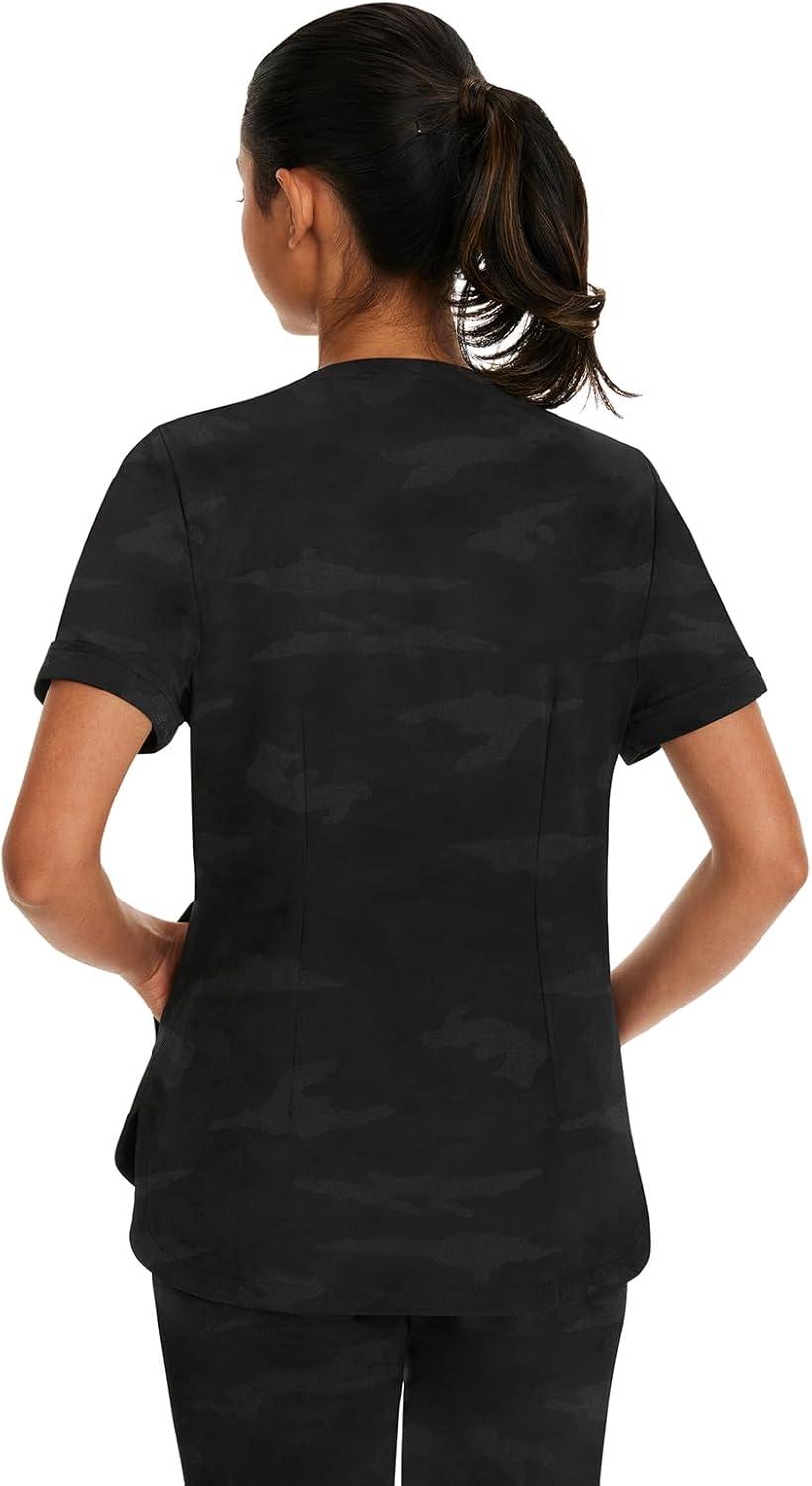 imageHealing Hands Scrubs for Women VNeck Scrub Top Joy Camo with Moisture Wicking360 Stretch amp Quick Dry Fabric 2353Black