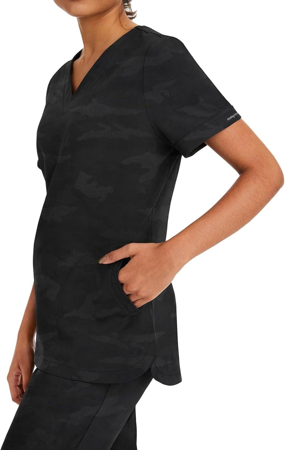 imageHealing Hands Scrubs for Women VNeck Scrub Top Joy Camo with Moisture Wicking360 Stretch amp Quick Dry Fabric 2353Black