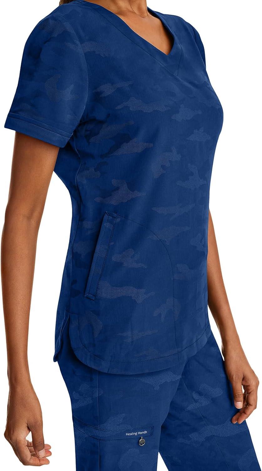 imageHealing Hands Scrubs for Women VNeck Scrub Top Joy Camo with Moisture Wicking360 Stretch amp Quick Dry Fabric 2353Navy