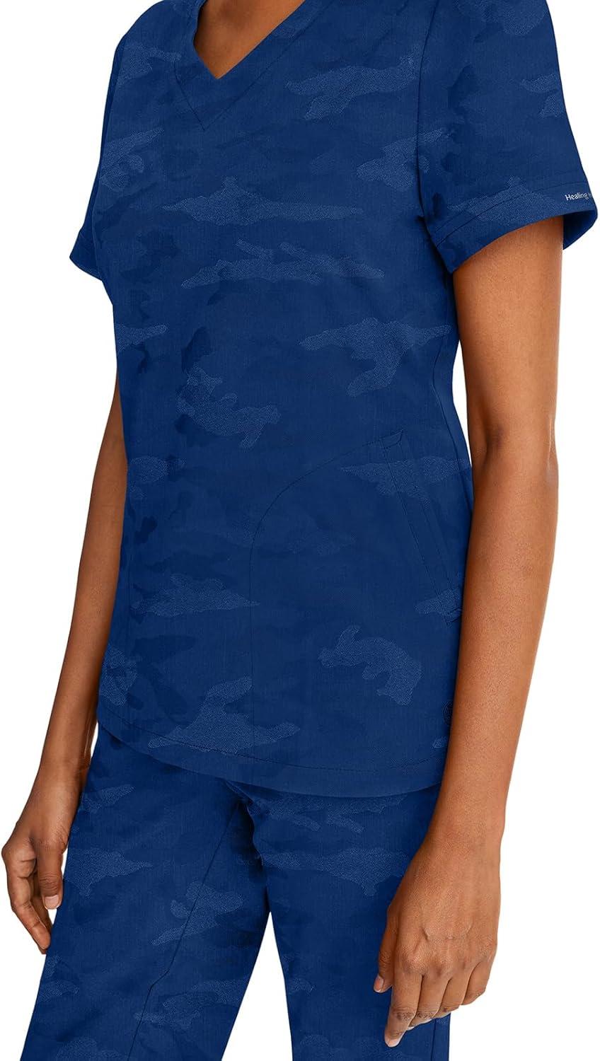 imageHealing Hands Scrubs for Women VNeck Scrub Top Joy Camo with Moisture Wicking360 Stretch amp Quick Dry Fabric 2353Navy