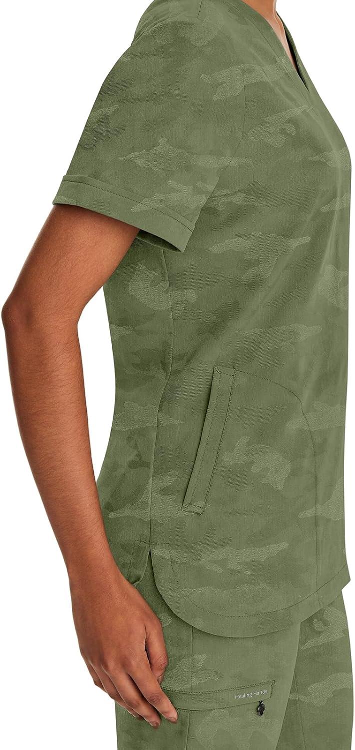 imageHealing Hands Scrubs for Women VNeck Scrub Top Joy Camo with Moisture Wicking360 Stretch amp Quick Dry Fabric 2353Olive