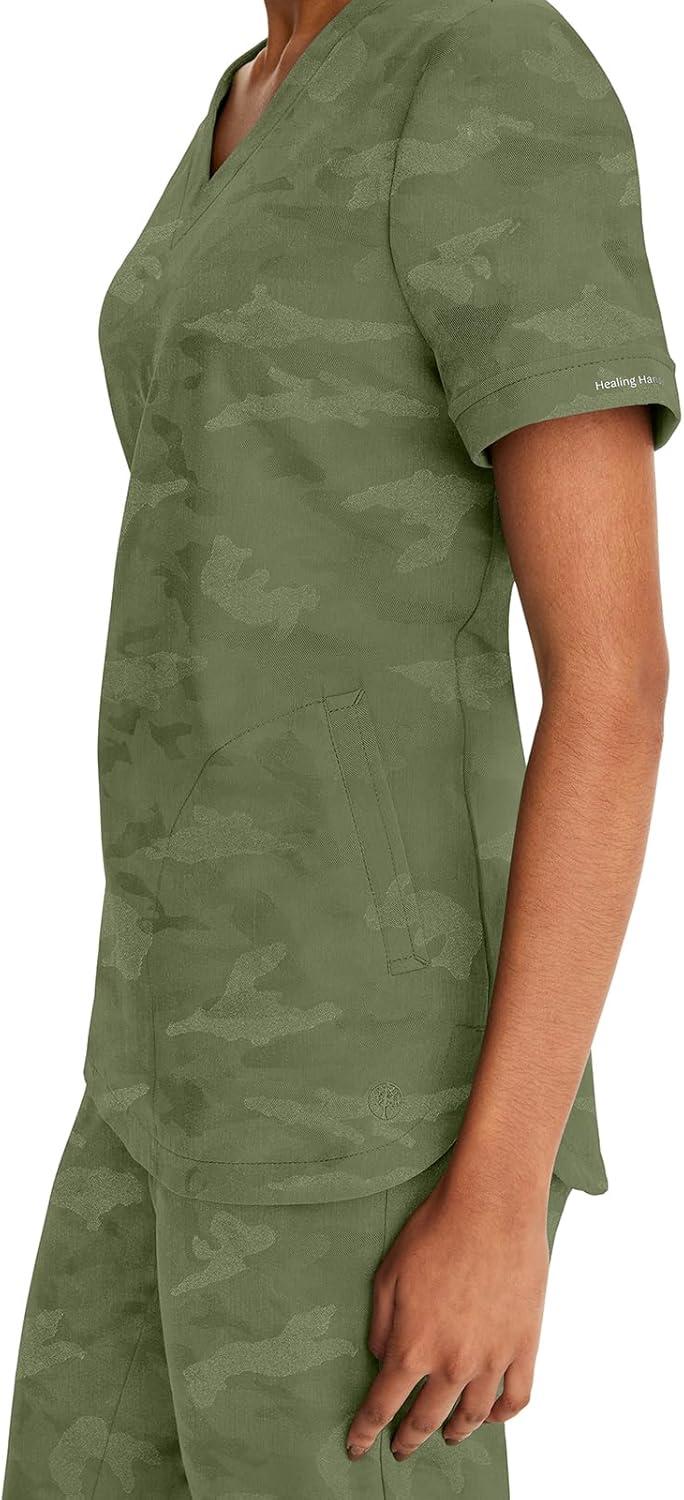 imageHealing Hands Scrubs for Women VNeck Scrub Top Joy Camo with Moisture Wicking360 Stretch amp Quick Dry Fabric 2353Olive