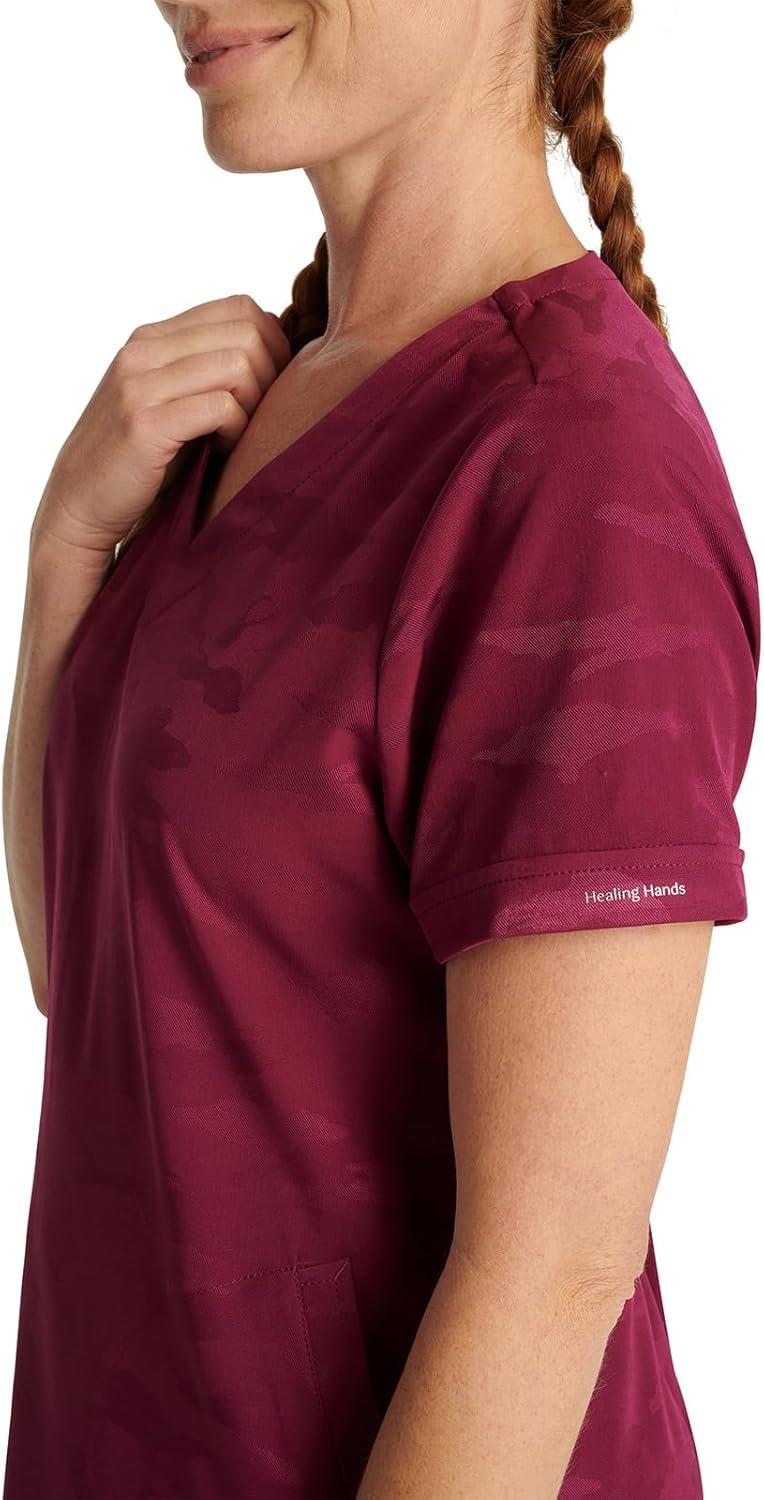imageHealing Hands Scrubs for Women VNeck Scrub Top Joy Camo with Moisture Wicking360 Stretch amp Quick Dry Fabric 2353Wine
