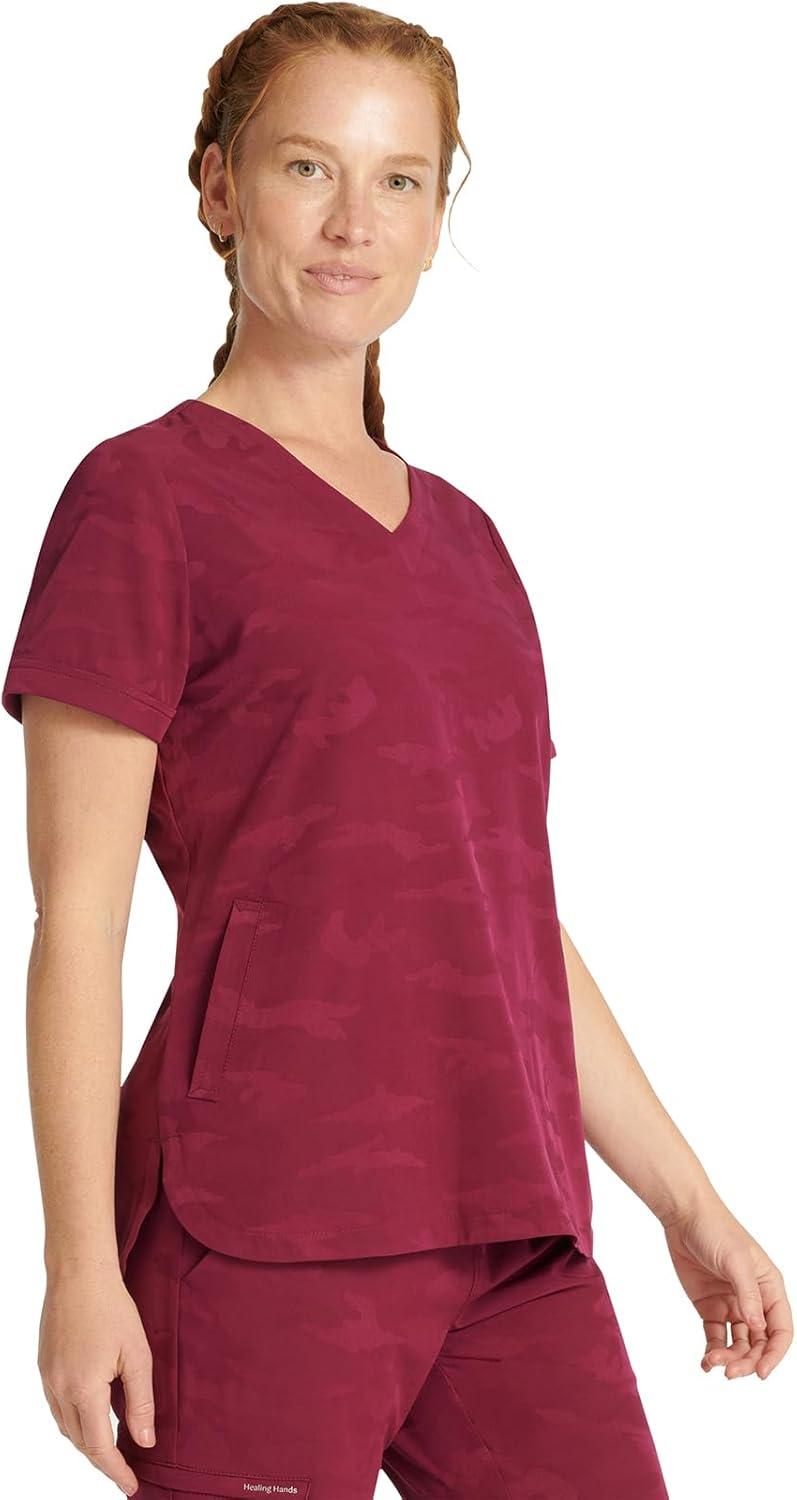 imageHealing Hands Scrubs for Women VNeck Scrub Top Joy Camo with Moisture Wicking360 Stretch amp Quick Dry Fabric 2353Wine