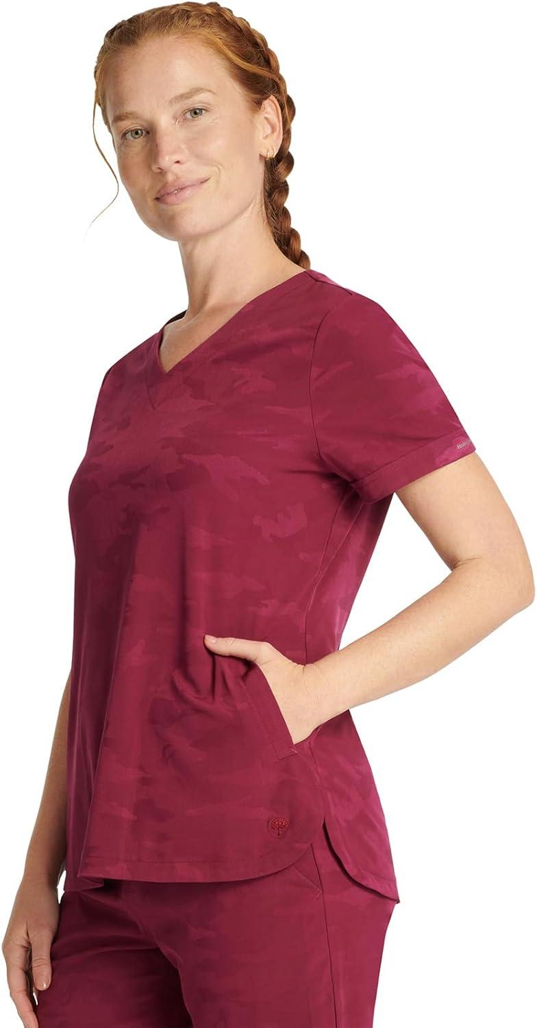 imageHealing Hands Scrubs for Women VNeck Scrub Top Joy Camo with Moisture Wicking360 Stretch amp Quick Dry Fabric 2353Wine