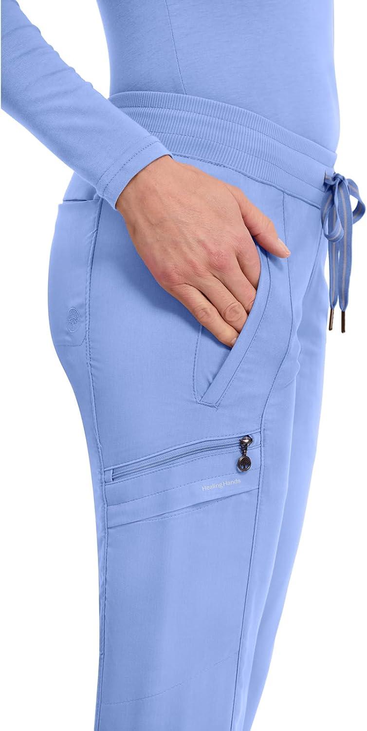 imageHealing Hands Womens Jogger Scrub Pant 7 Pockets Elastic Drawstring with Moisture Wicking amp 2Way Stretch Technology 9244Ceil