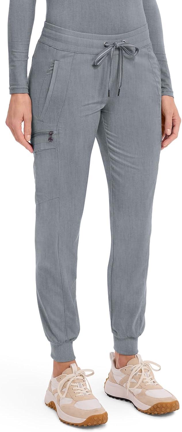 imageHealing Hands Womens Jogger Scrub Pant 7 Pockets Elastic Drawstring with Moisture Wicking amp 2Way Stretch Technology 9244Heather Grey