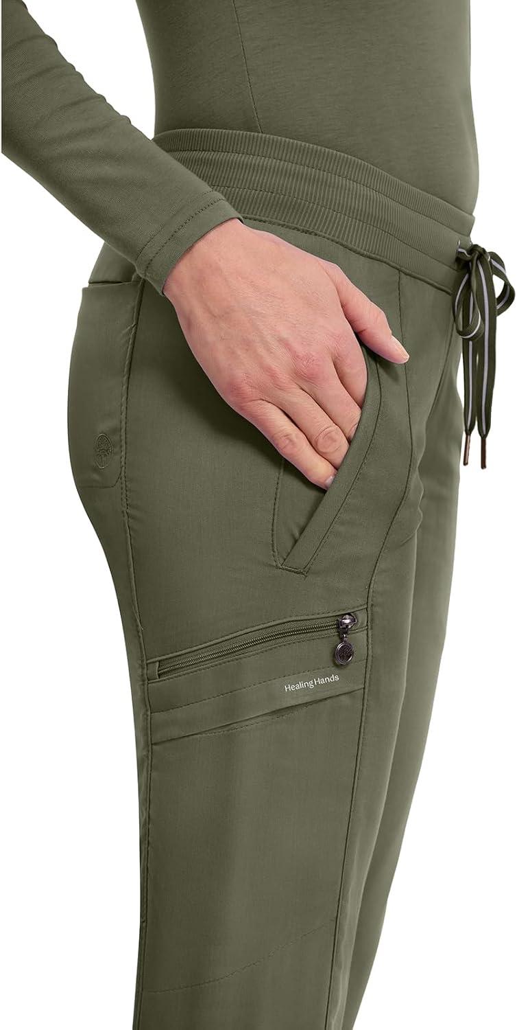 imageHealing Hands Womens Jogger Scrub Pant 7 Pockets Elastic Drawstring with Moisture Wicking amp 2Way Stretch Technology 9244Olive