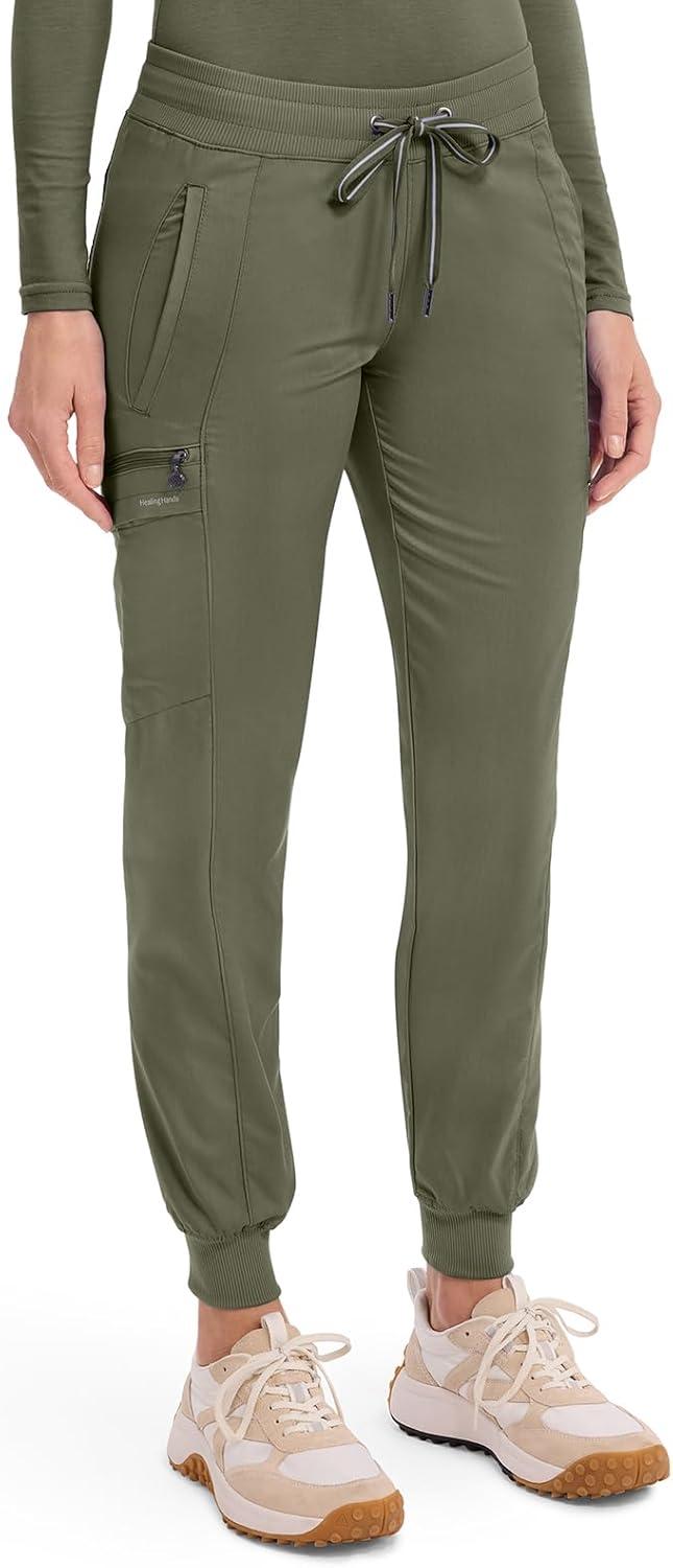 imageHealing Hands Womens Jogger Scrub Pant 7 Pockets Elastic Drawstring with Moisture Wicking amp 2Way Stretch Technology 9244Olive