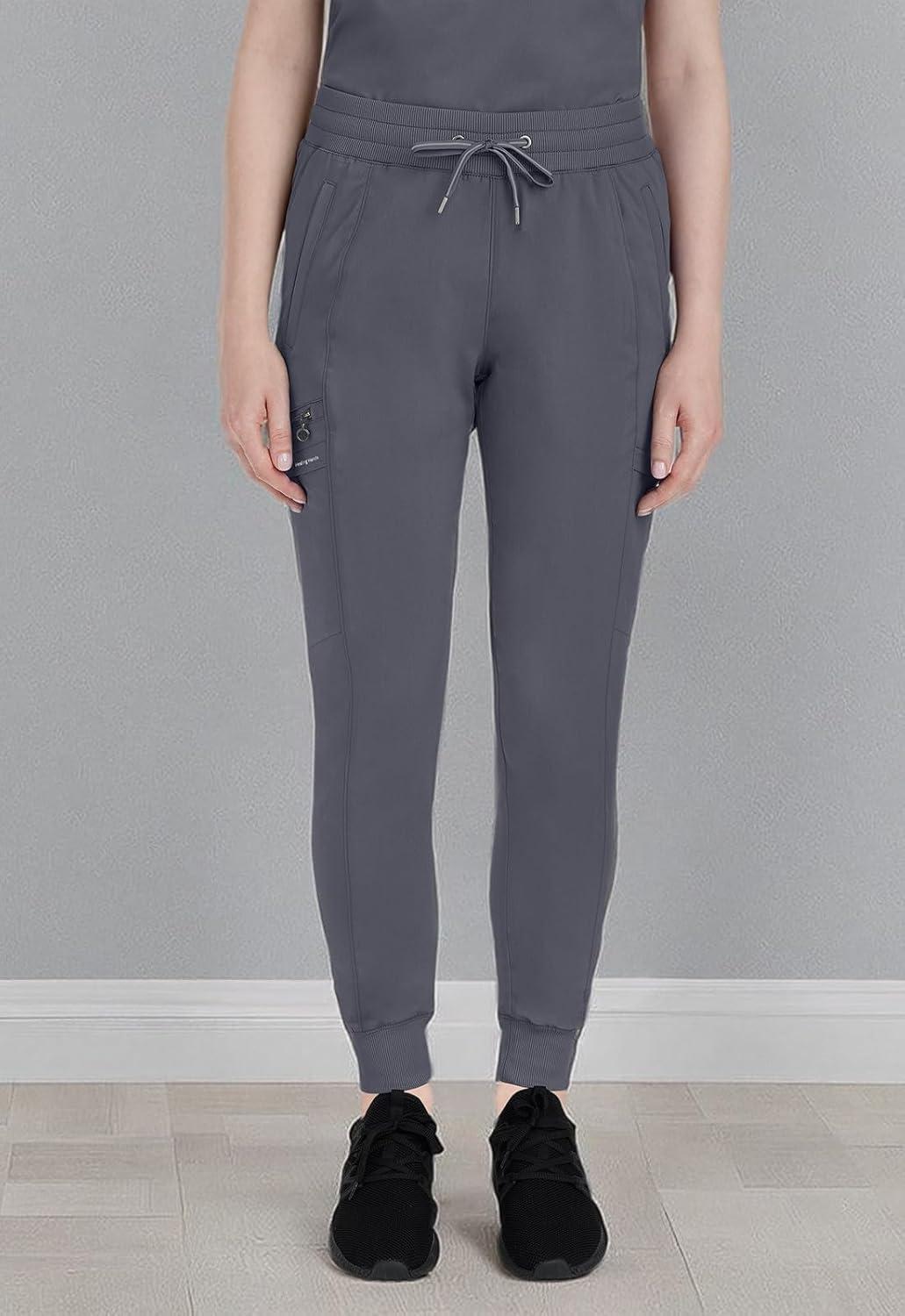 imageHealing Hands Womens Jogger Scrub Pant 7 Pockets Elastic Drawstring with Moisture Wicking amp 2Way Stretch Technology 9244Pewter
