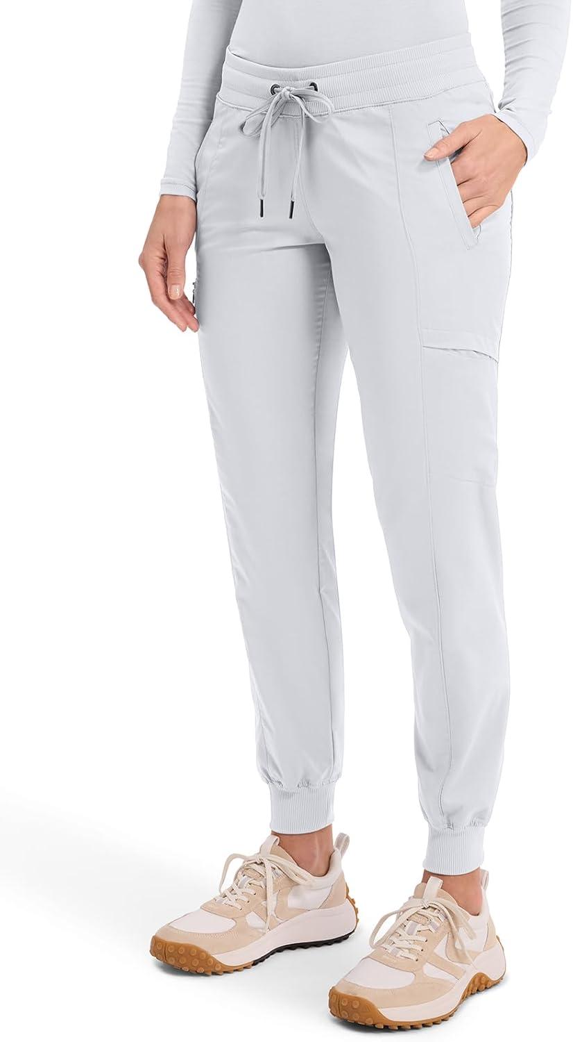 imageHealing Hands Womens Jogger Scrub Pant 7 Pockets Elastic Drawstring with Moisture Wicking amp 2Way Stretch Technology 9244White