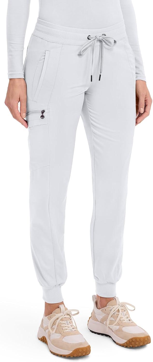 imageHealing Hands Womens Jogger Scrub Pant 7 Pockets Elastic Drawstring with Moisture Wicking amp 2Way Stretch Technology 9244White