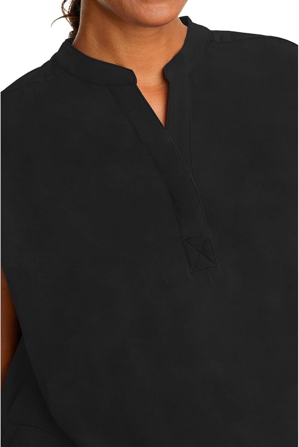 imageHealing Hands Womens Scrub Top Relaxed Fit Journey Top 2 Pockets with Knit Details Dolman Sleeve and Rounded Hem 2152Black