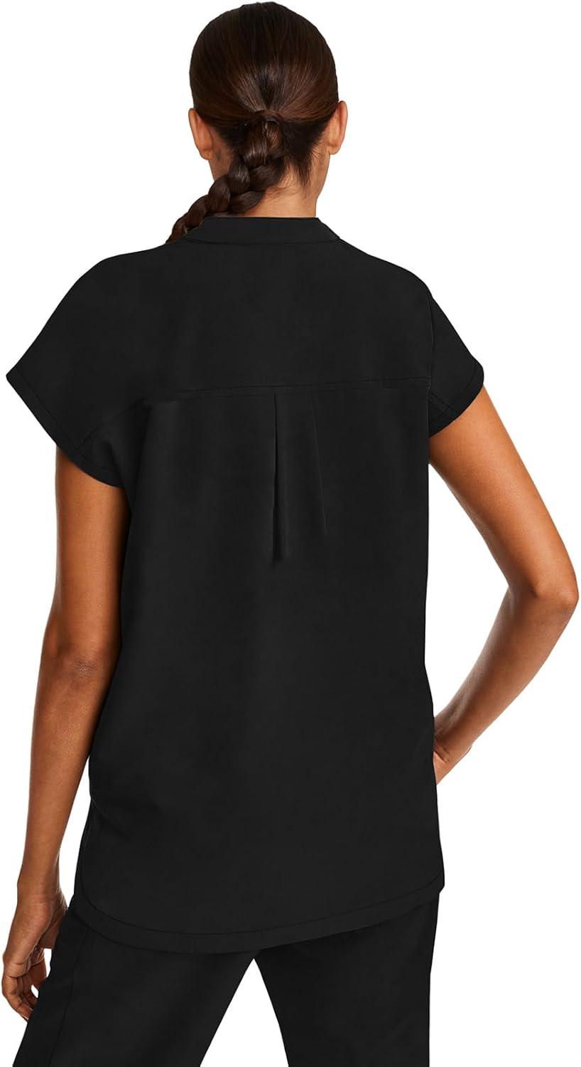 imageHealing Hands Womens Scrub Top Relaxed Fit Journey Top 2 Pockets with Knit Details Dolman Sleeve and Rounded Hem 2152Black
