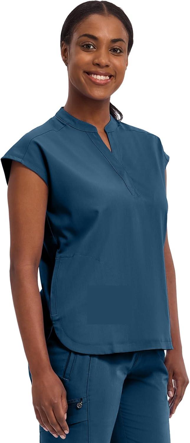 imageHealing Hands Womens Scrub Top Relaxed Fit Journey Top 2 Pockets with Knit Details Dolman Sleeve and Rounded Hem 2152Caribbean