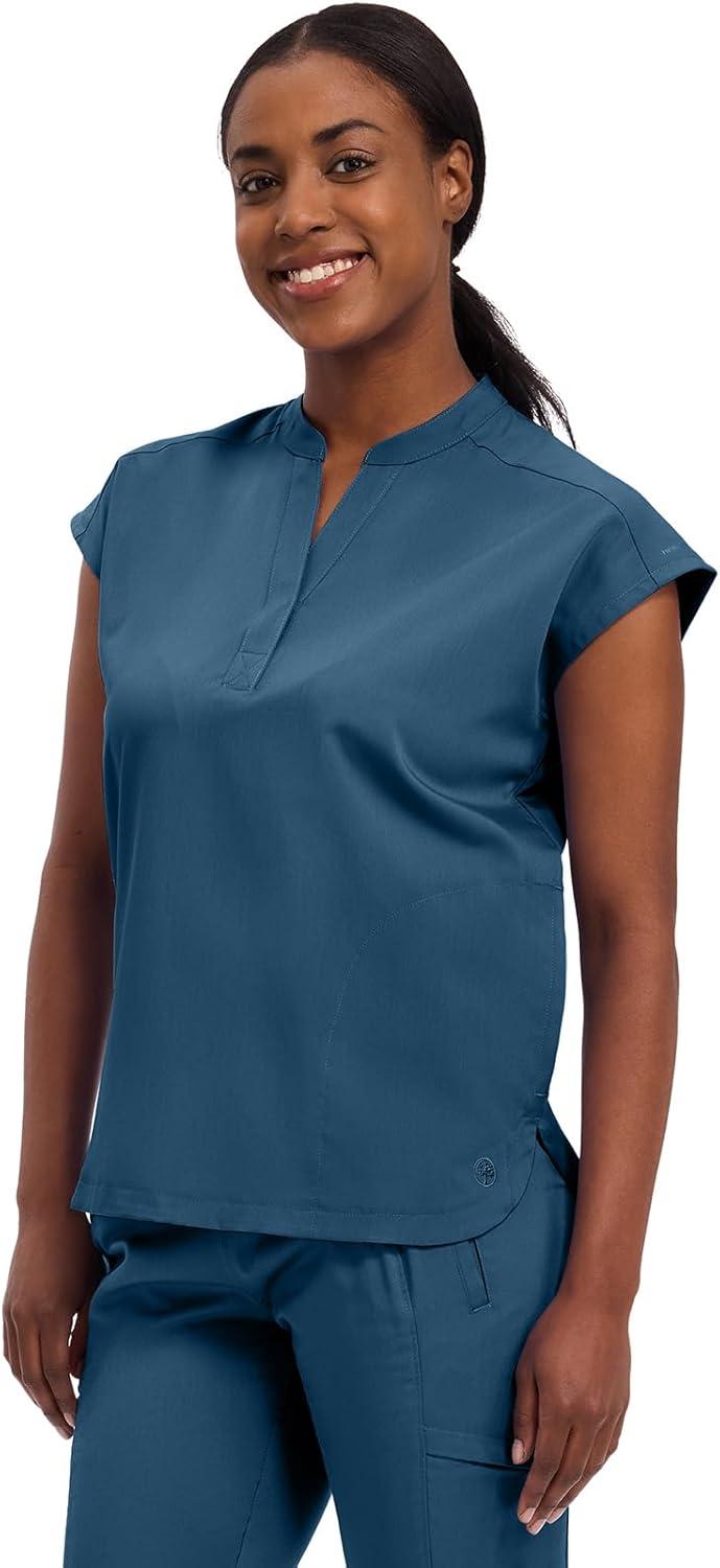 imageHealing Hands Womens Scrub Top Relaxed Fit Journey Top 2 Pockets with Knit Details Dolman Sleeve and Rounded Hem 2152Caribbean