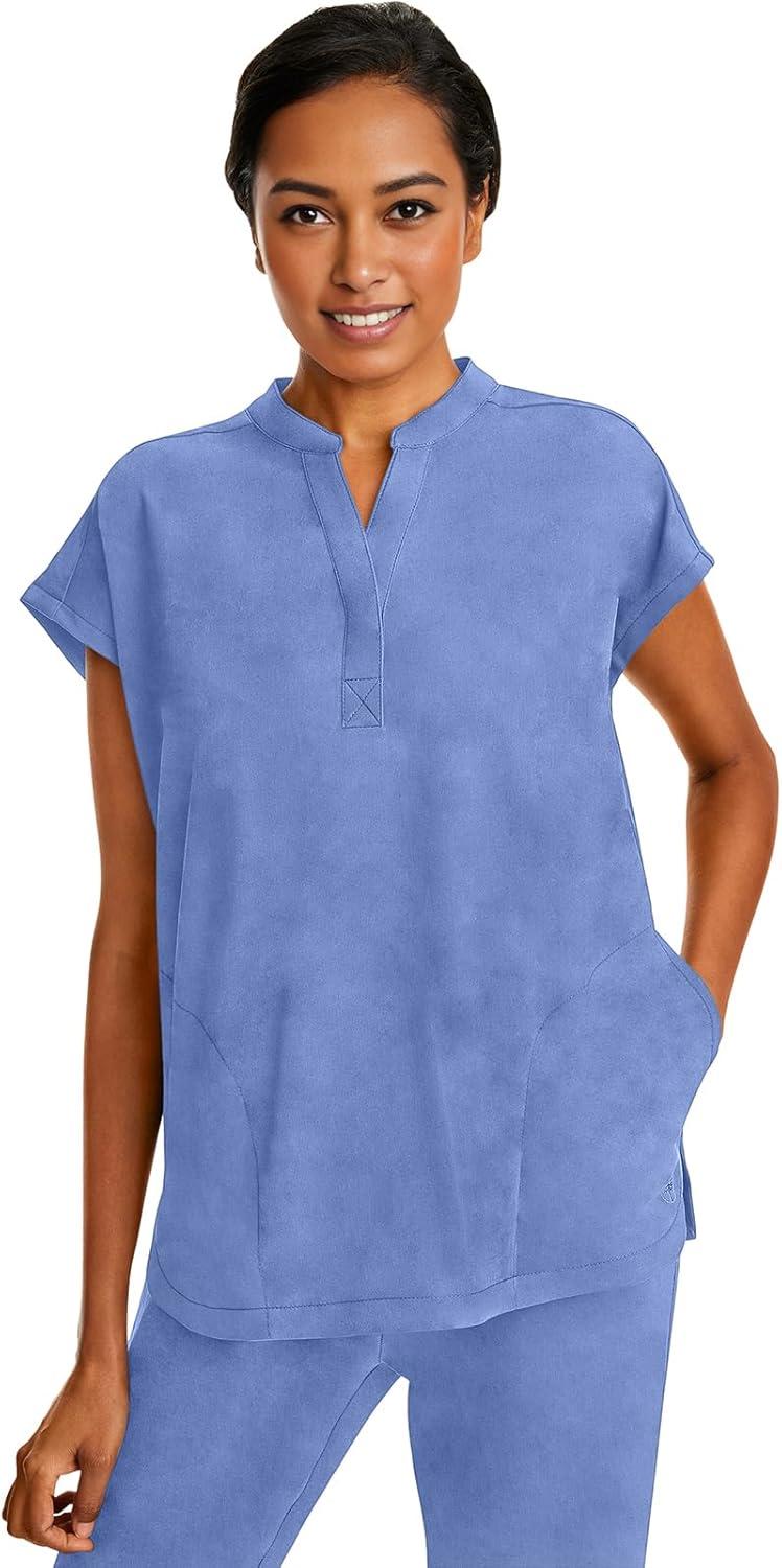 imageHealing Hands Womens Scrub Top Relaxed Fit Journey Top 2 Pockets with Knit Details Dolman Sleeve and Rounded Hem 2152Ceil