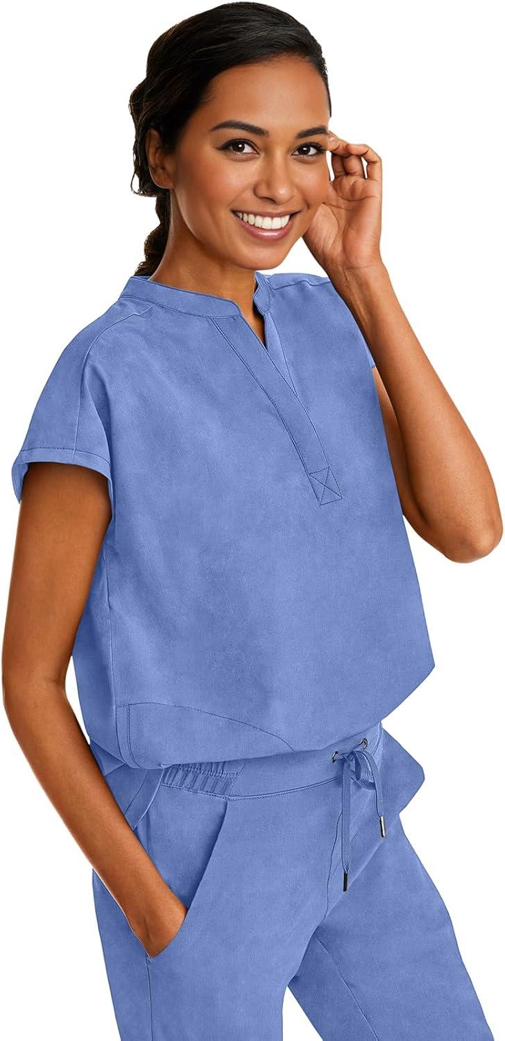 imageHealing Hands Womens Scrub Top Relaxed Fit Journey Top 2 Pockets with Knit Details Dolman Sleeve and Rounded Hem 2152Ceil