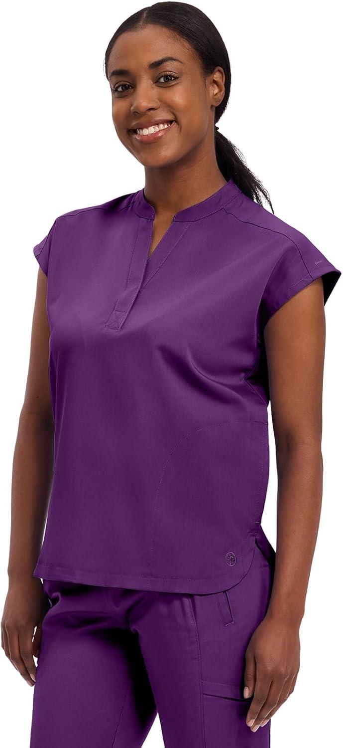 imageHealing Hands Womens Scrub Top Relaxed Fit Journey Top 2 Pockets with Knit Details Dolman Sleeve and Rounded Hem 2152Eggplant