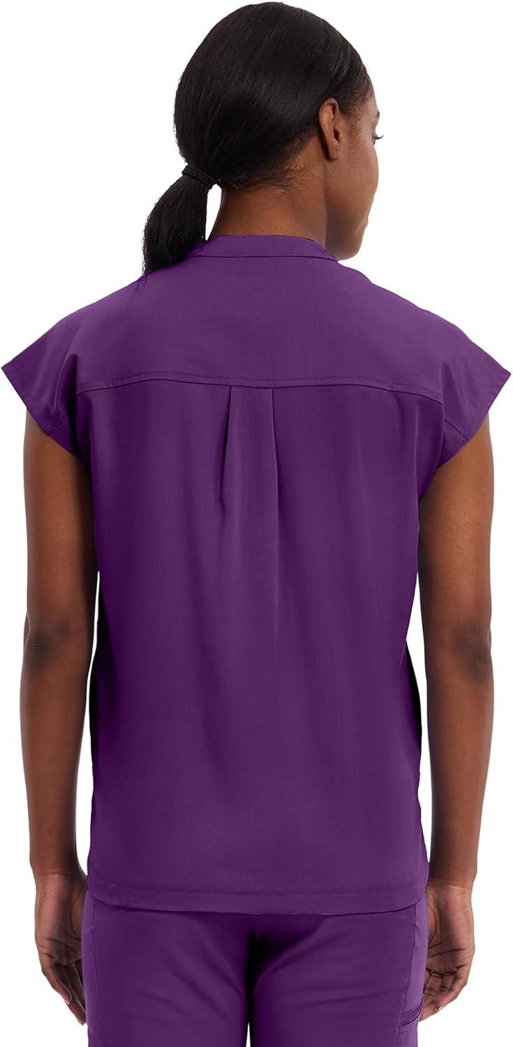 imageHealing Hands Womens Scrub Top Relaxed Fit Journey Top 2 Pockets with Knit Details Dolman Sleeve and Rounded Hem 2152Eggplant