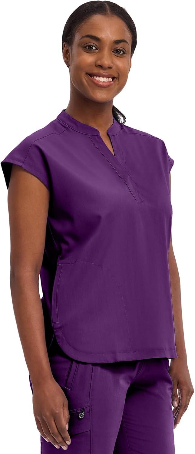 imageHealing Hands Womens Scrub Top Relaxed Fit Journey Top 2 Pockets with Knit Details Dolman Sleeve and Rounded Hem 2152Eggplant