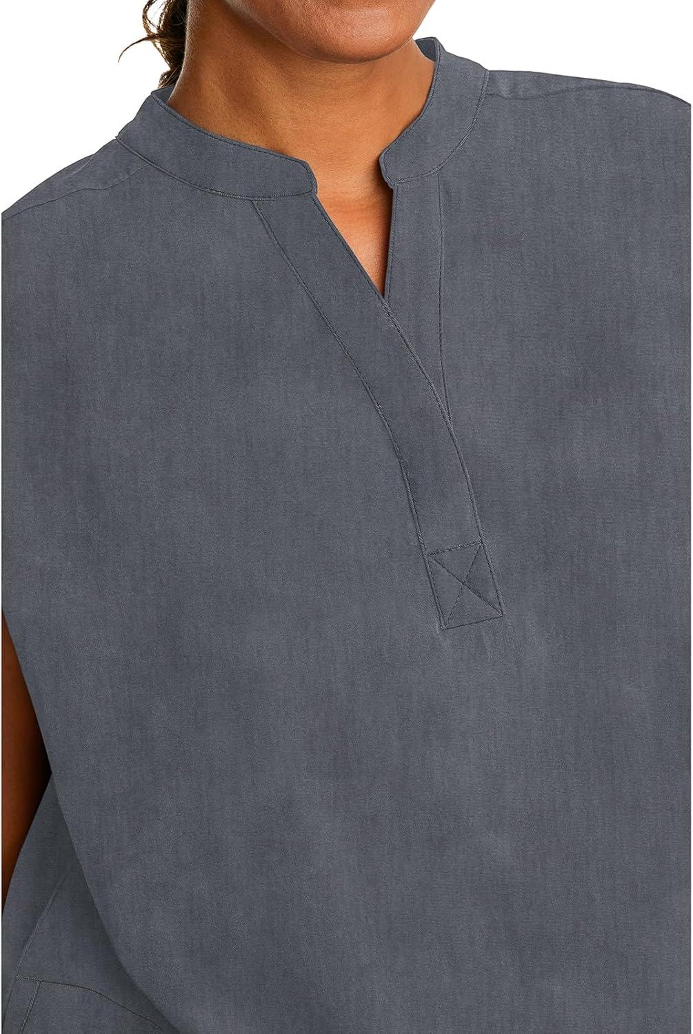 imageHealing Hands Womens Scrub Top Relaxed Fit Journey Top 2 Pockets with Knit Details Dolman Sleeve and Rounded Hem 2152Heather Grey
