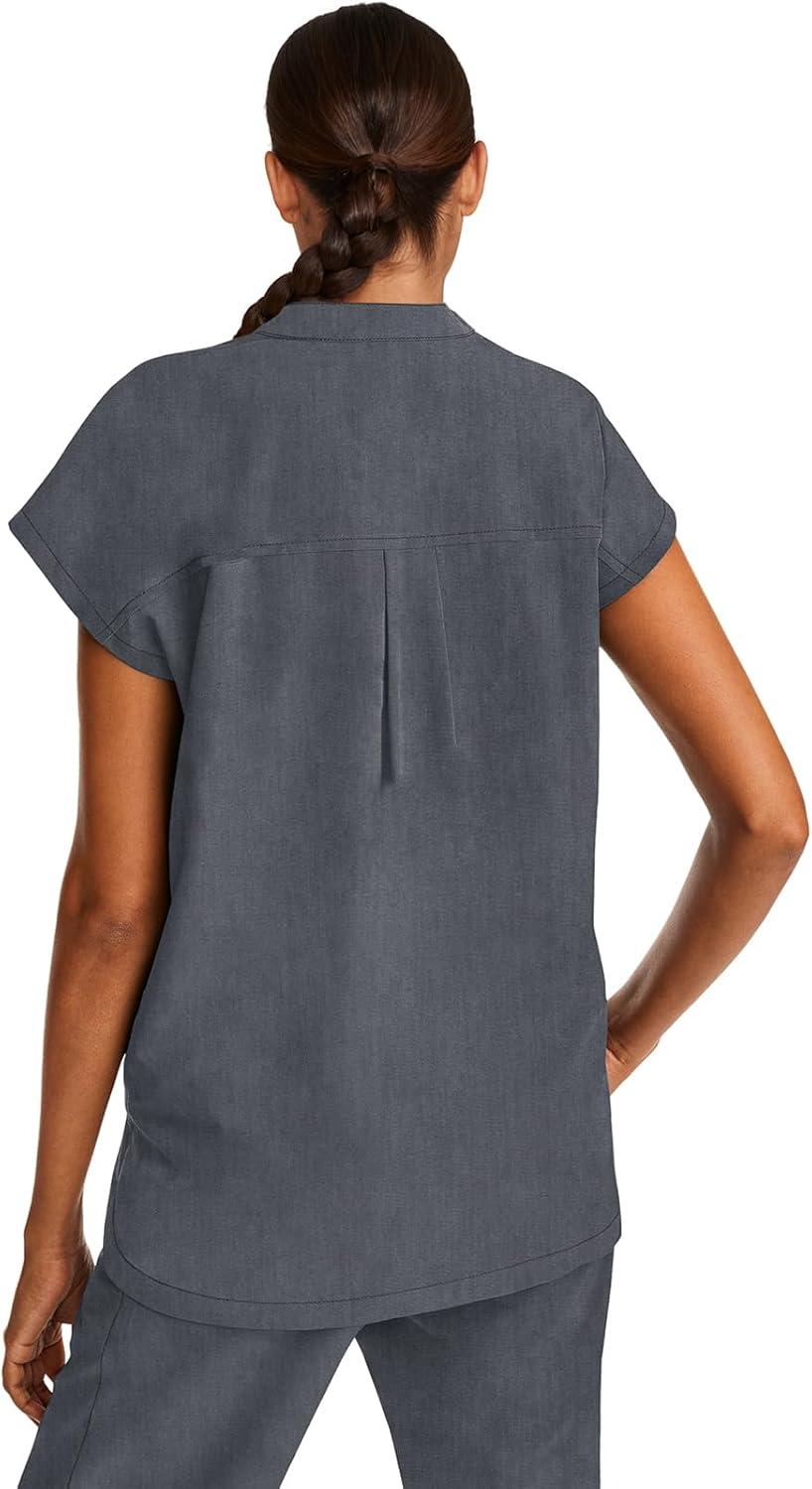 imageHealing Hands Womens Scrub Top Relaxed Fit Journey Top 2 Pockets with Knit Details Dolman Sleeve and Rounded Hem 2152Heather Grey