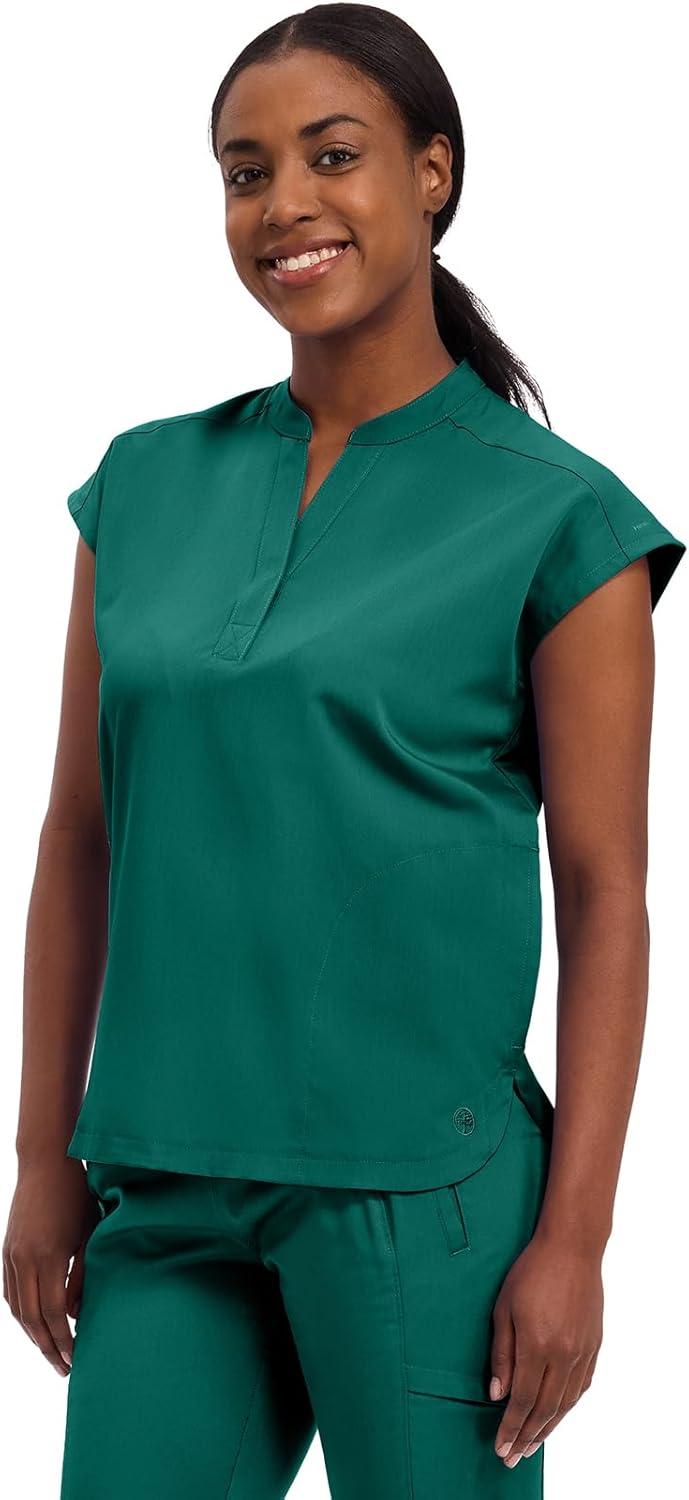 imageHealing Hands Womens Scrub Top Relaxed Fit Journey Top 2 Pockets with Knit Details Dolman Sleeve and Rounded Hem 2152Hunter
