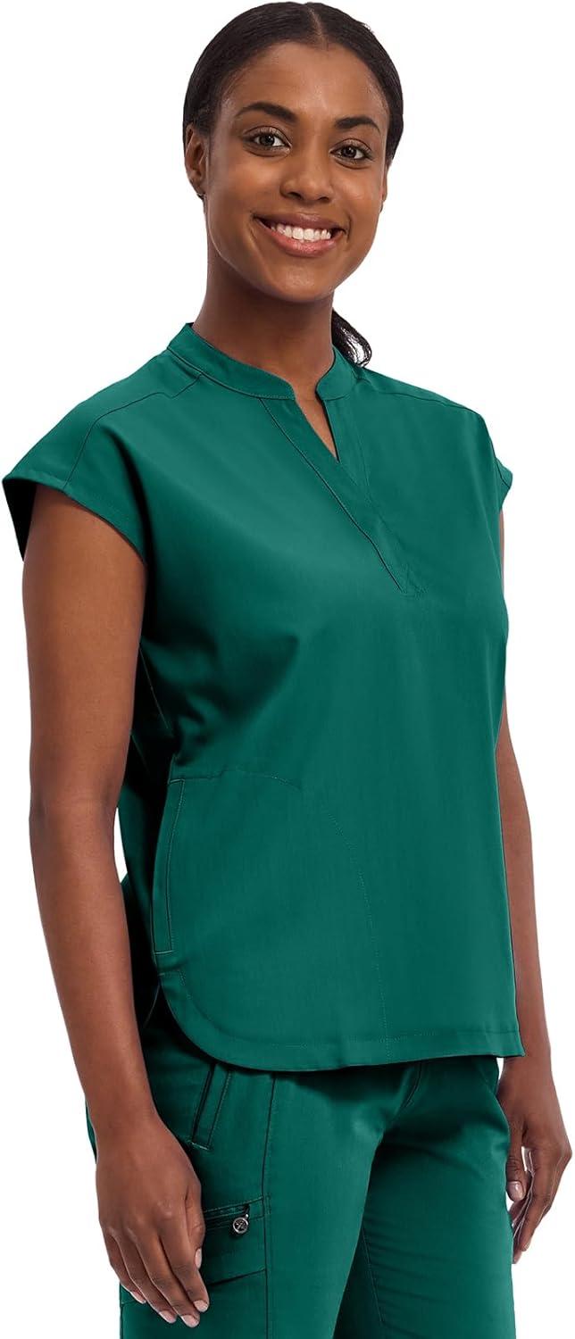 imageHealing Hands Womens Scrub Top Relaxed Fit Journey Top 2 Pockets with Knit Details Dolman Sleeve and Rounded Hem 2152Hunter