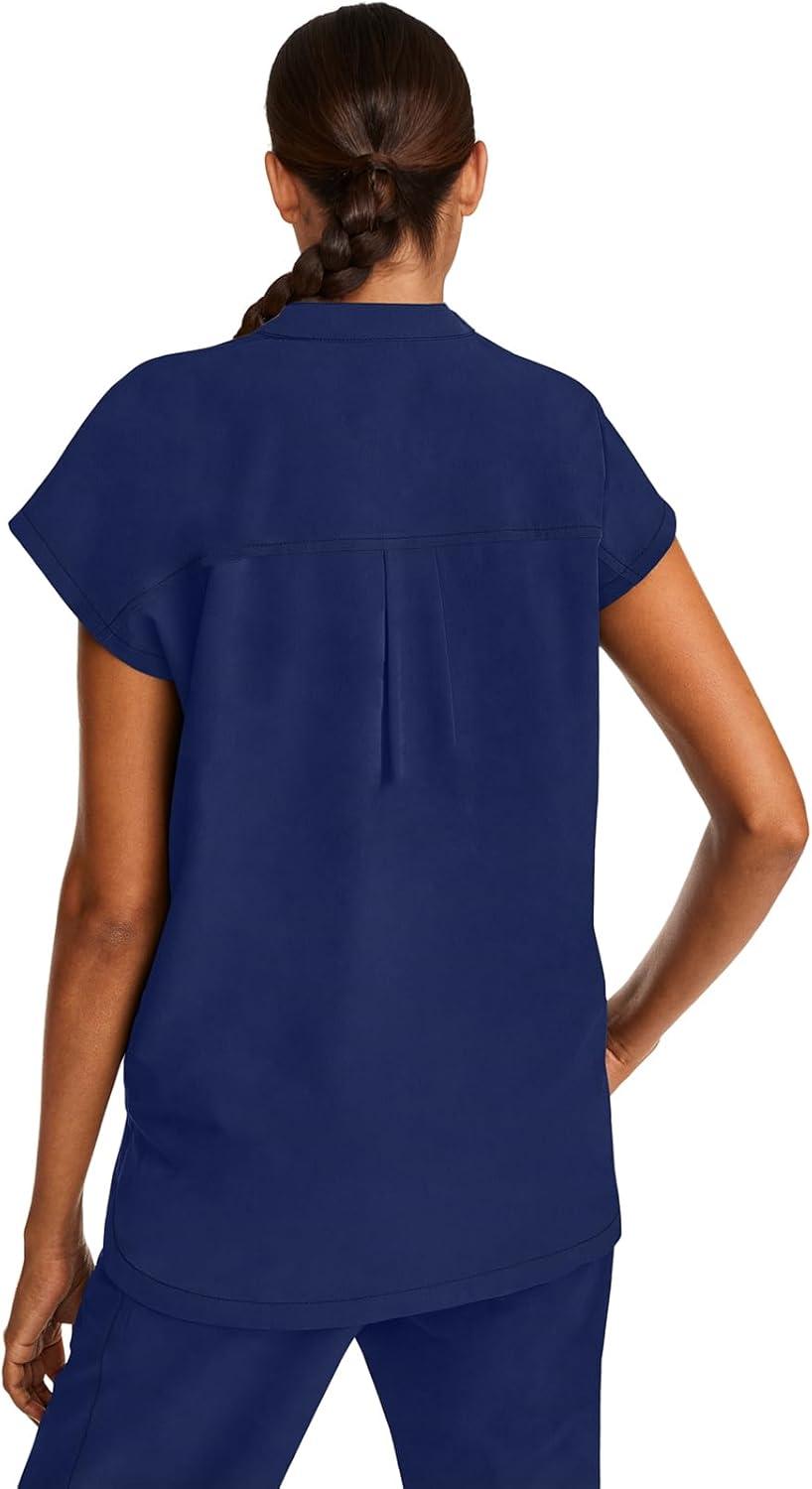 imageHealing Hands Womens Scrub Top Relaxed Fit Journey Top 2 Pockets with Knit Details Dolman Sleeve and Rounded Hem 2152Navy