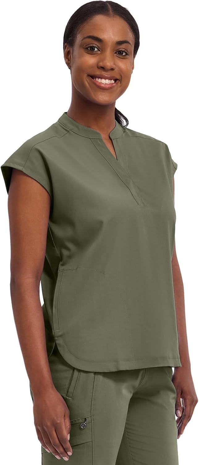 imageHealing Hands Womens Scrub Top Relaxed Fit Journey Top 2 Pockets with Knit Details Dolman Sleeve and Rounded Hem 2152Olive