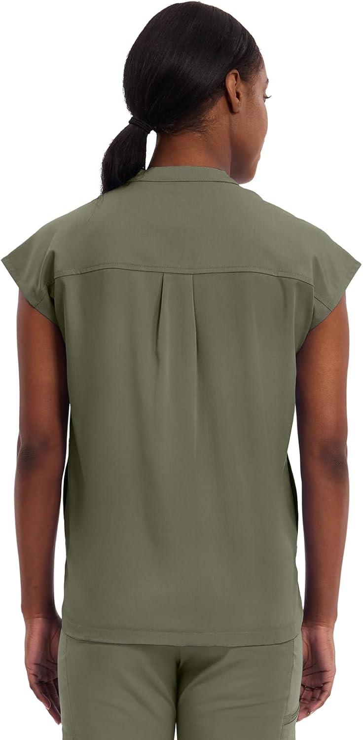 imageHealing Hands Womens Scrub Top Relaxed Fit Journey Top 2 Pockets with Knit Details Dolman Sleeve and Rounded Hem 2152Olive