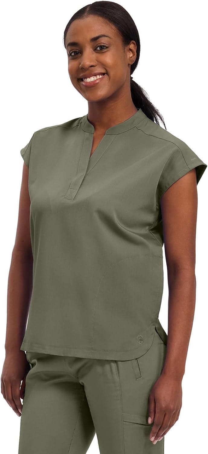 imageHealing Hands Womens Scrub Top Relaxed Fit Journey Top 2 Pockets with Knit Details Dolman Sleeve and Rounded Hem 2152Olive