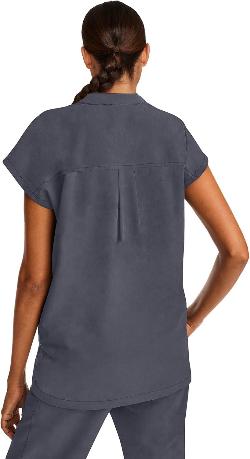 imageHealing Hands Womens Scrub Top Relaxed Fit Journey Top 2 Pockets with Knit Details Dolman Sleeve and Rounded Hem 2152Pewter