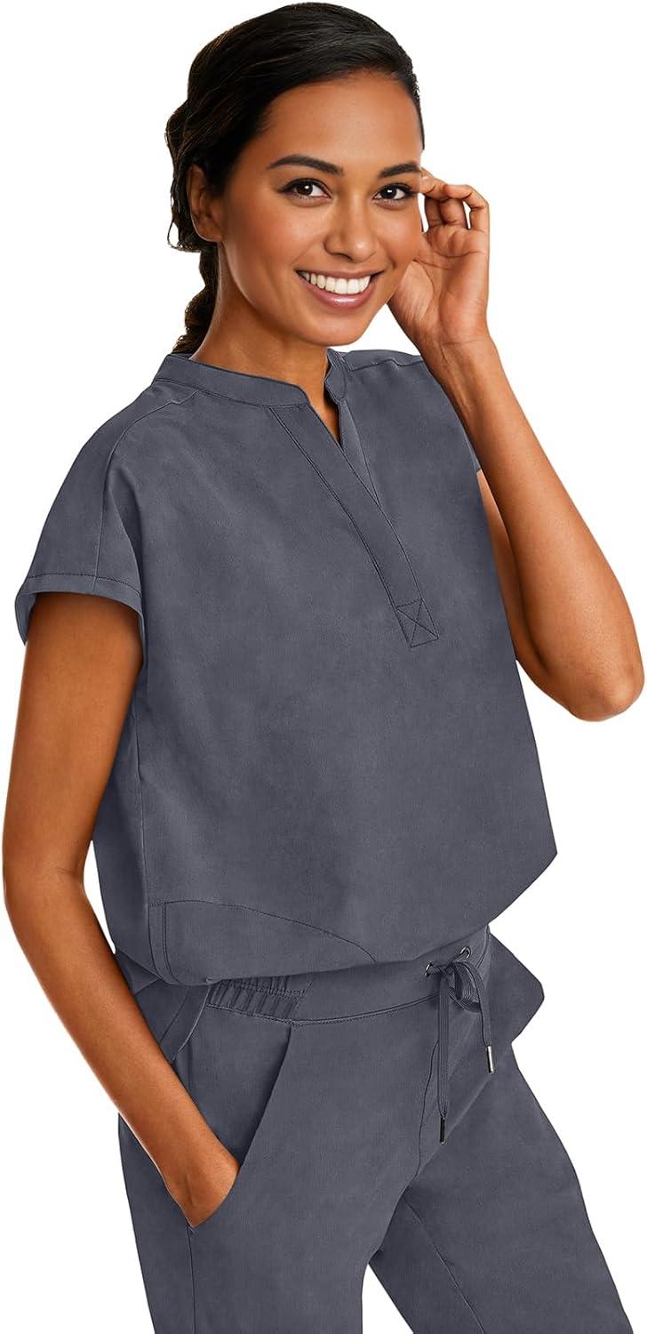 imageHealing Hands Womens Scrub Top Relaxed Fit Journey Top 2 Pockets with Knit Details Dolman Sleeve and Rounded Hem 2152Pewter