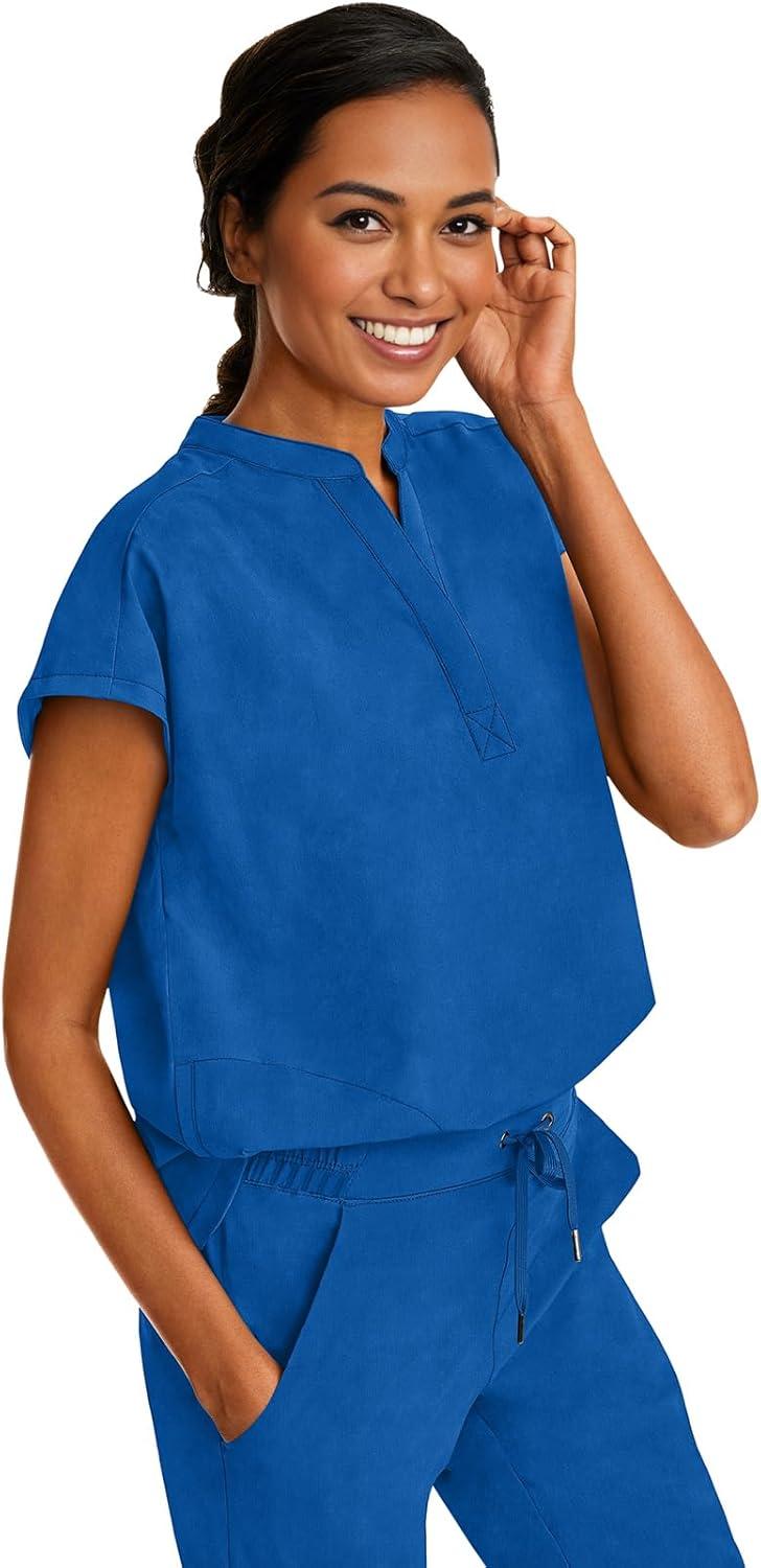 imageHealing Hands Womens Scrub Top Relaxed Fit Journey Top 2 Pockets with Knit Details Dolman Sleeve and Rounded Hem 2152Royal