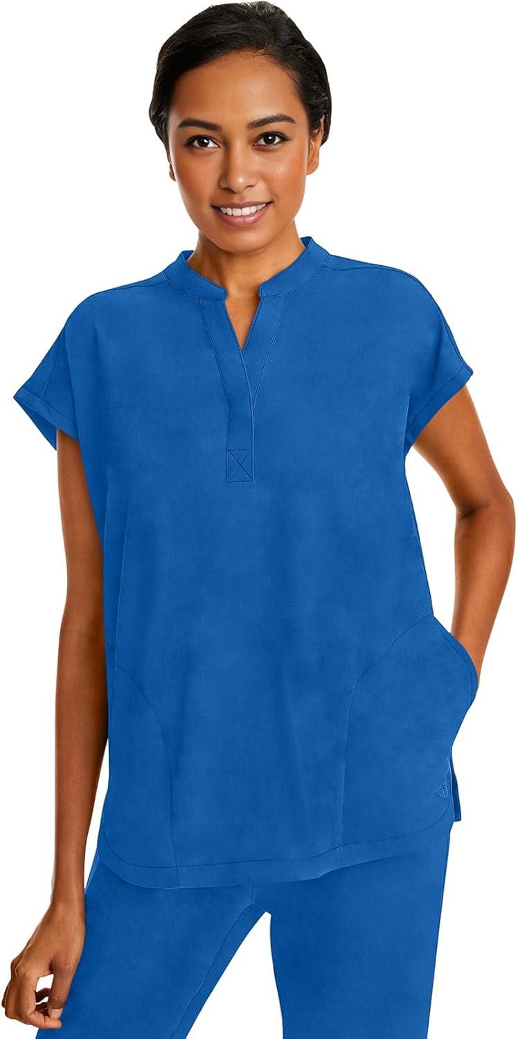 imageHealing Hands Womens Scrub Top Relaxed Fit Journey Top 2 Pockets with Knit Details Dolman Sleeve and Rounded Hem 2152Royal
