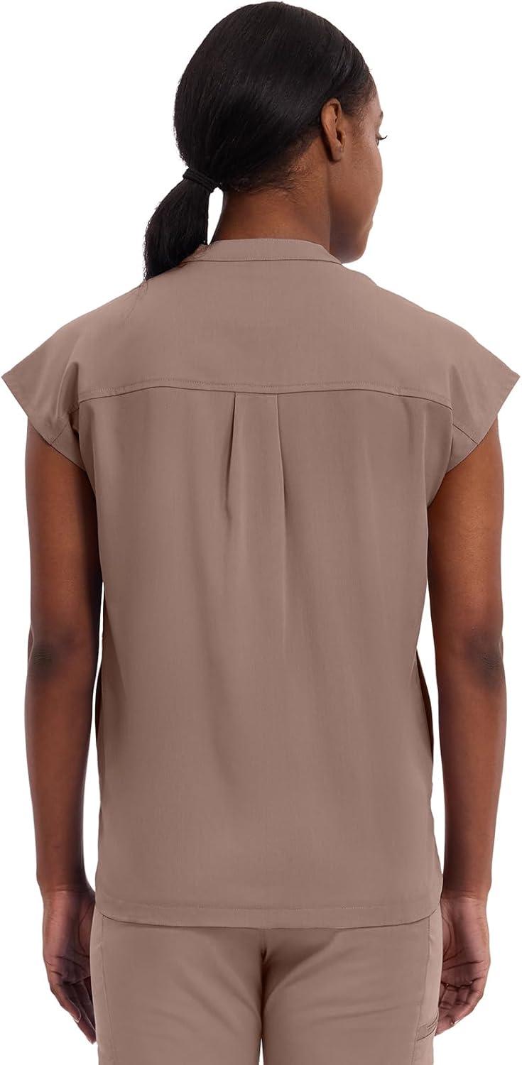 imageHealing Hands Womens Scrub Top Relaxed Fit Journey Top 2 Pockets with Knit Details Dolman Sleeve and Rounded Hem 2152Santa Fe Tan