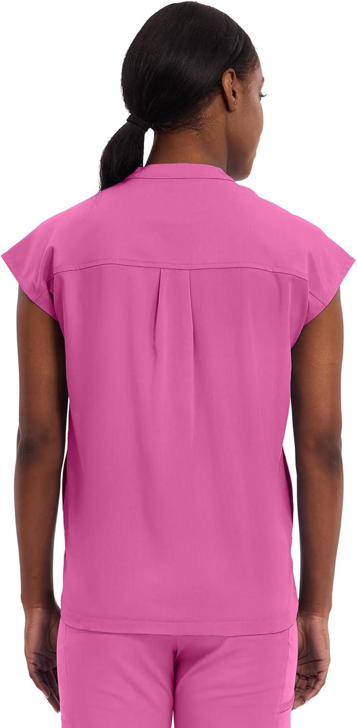 imageHealing Hands Womens Scrub Top Relaxed Fit Journey Top 2 Pockets with Knit Details Dolman Sleeve and Rounded Hem 2152Shocking Pink