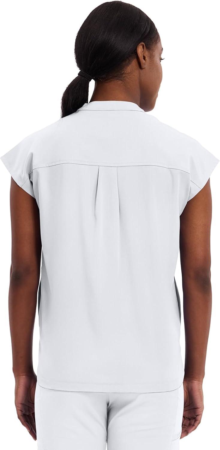 imageHealing Hands Womens Scrub Top Relaxed Fit Journey Top 2 Pockets with Knit Details Dolman Sleeve and Rounded Hem 2152White