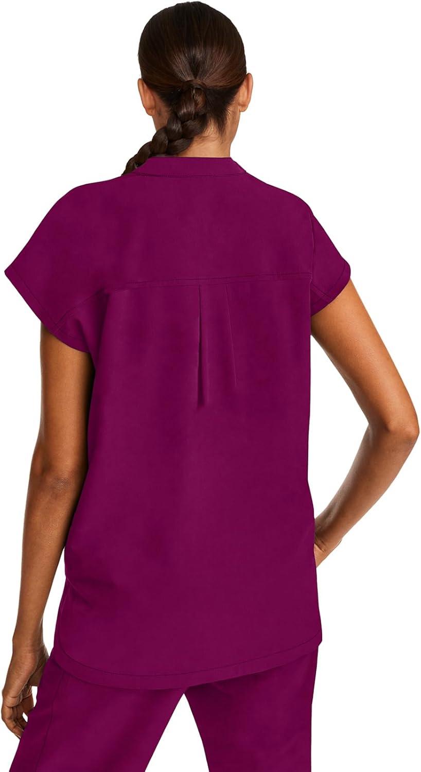 imageHealing Hands Womens Scrub Top Relaxed Fit Journey Top 2 Pockets with Knit Details Dolman Sleeve and Rounded Hem 2152Wine