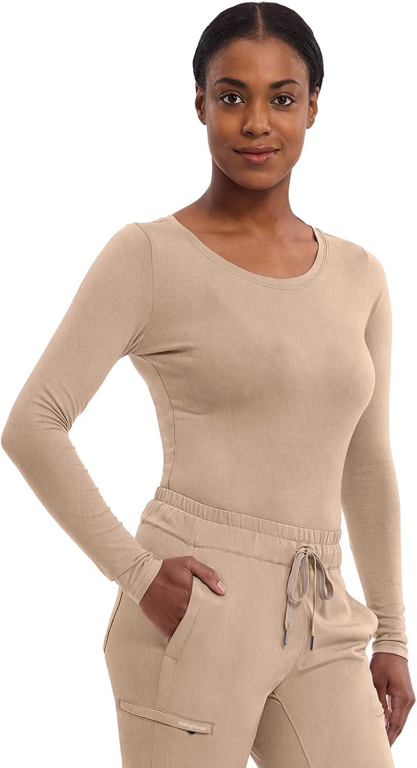 imageHealing Hands Womens Underscrub Soft Knit Melissa Longsleeve Scrub Tee with Breathable amp Easy Care Fabric 5047Desert Taupe