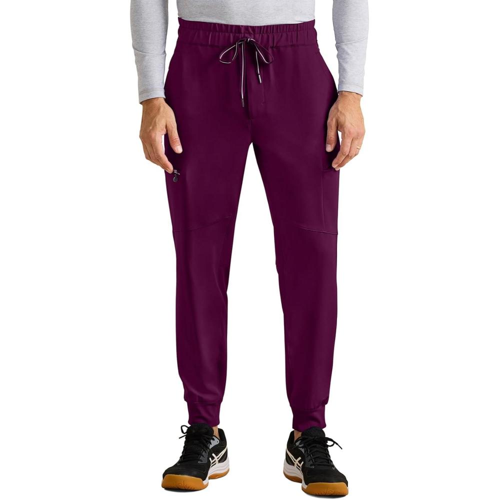 imageHealing Hands Mens Scrub Pant Nolen Jogger with 6 Pocket Moisture Wicking 360 Stretch amp Recycled Fibers 9172Wine